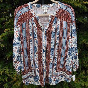 Style & Co ox Soft & Stretchy buttondown Peasant Top  NWT!!!